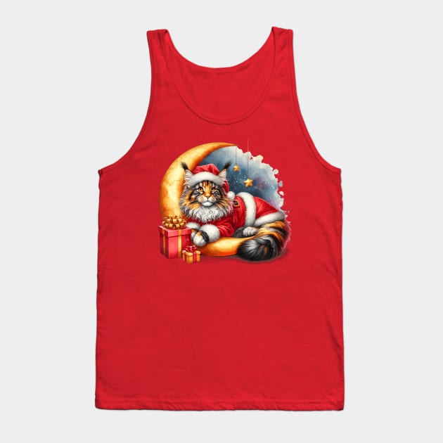 Maine Coon Cat On The Moon Christmas Tank Top by Graceful Designs